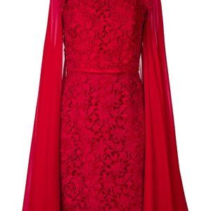 Giambattista Valli Red Floral Lace Cape Dress IT 44